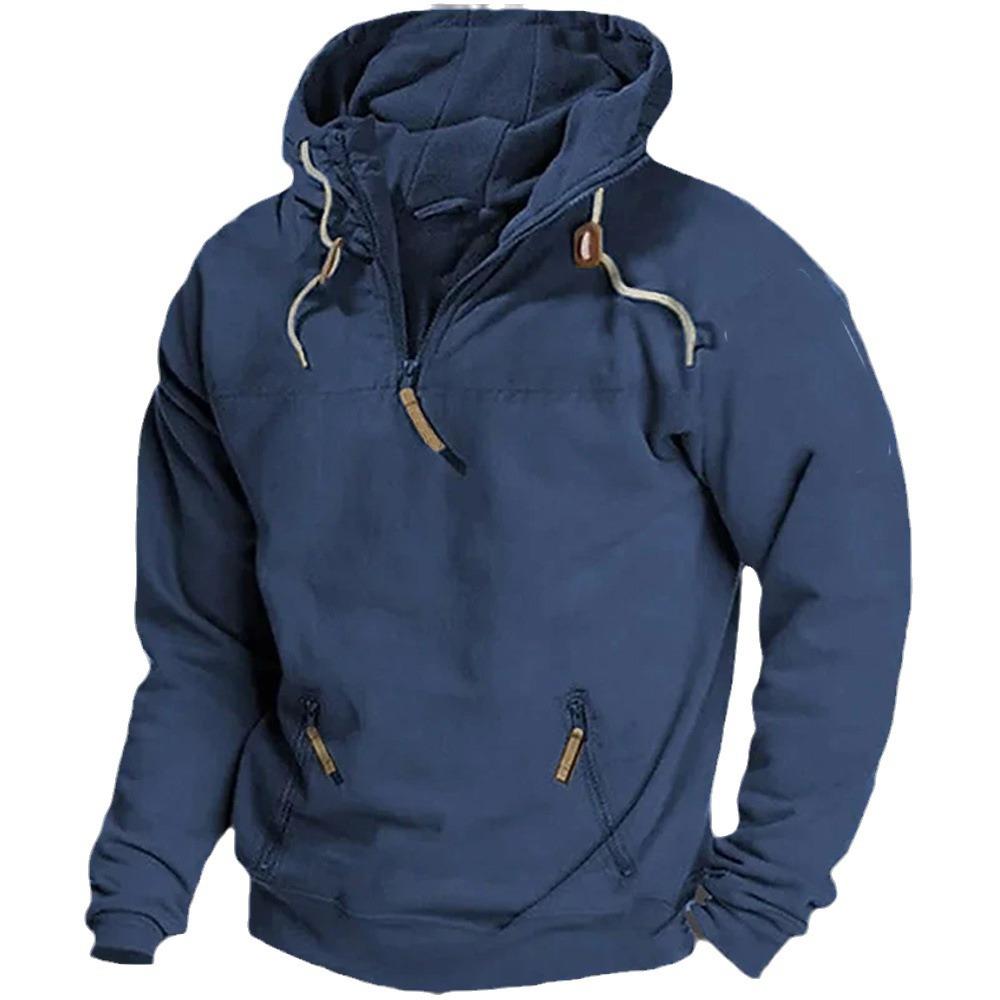 Spring Autumn Mens Solid Vintage Hooded Sweatshirt Sports Tactical Hoodies Half Zip Tracksuit Casual Sweatshirts Male Coats