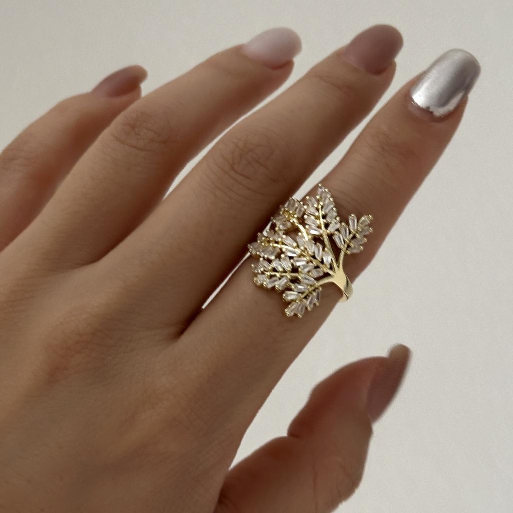 Vintage Heart Leaf Open Ring for Women Exaggerated Irregular Cubic Zirconia Wide Open Rings Party Stackable Jewelry Gift