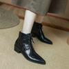 2024 New Autumn Lace-up Women Boots Pointed Toe Chunky Heel Boots Genuine Leather Shoes for Women Concise Black Ankle Boots