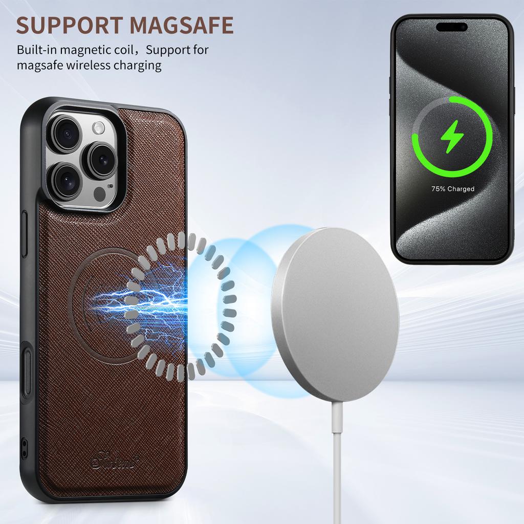 Беспроводная зарядка Чехол для телефона Роскошная ПУ кожа Магнит для IPhone 17 Pro Max 16 Plus 15 14 13 12