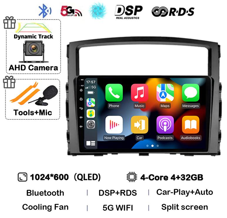 Android 14 Carplay Auto для Mitsubishi Pajero 4 V80 V90 2006 2007 2008 2009 - 2014 Автомобильный Радио Мультимедиа Видео Плеер GPS Стерео