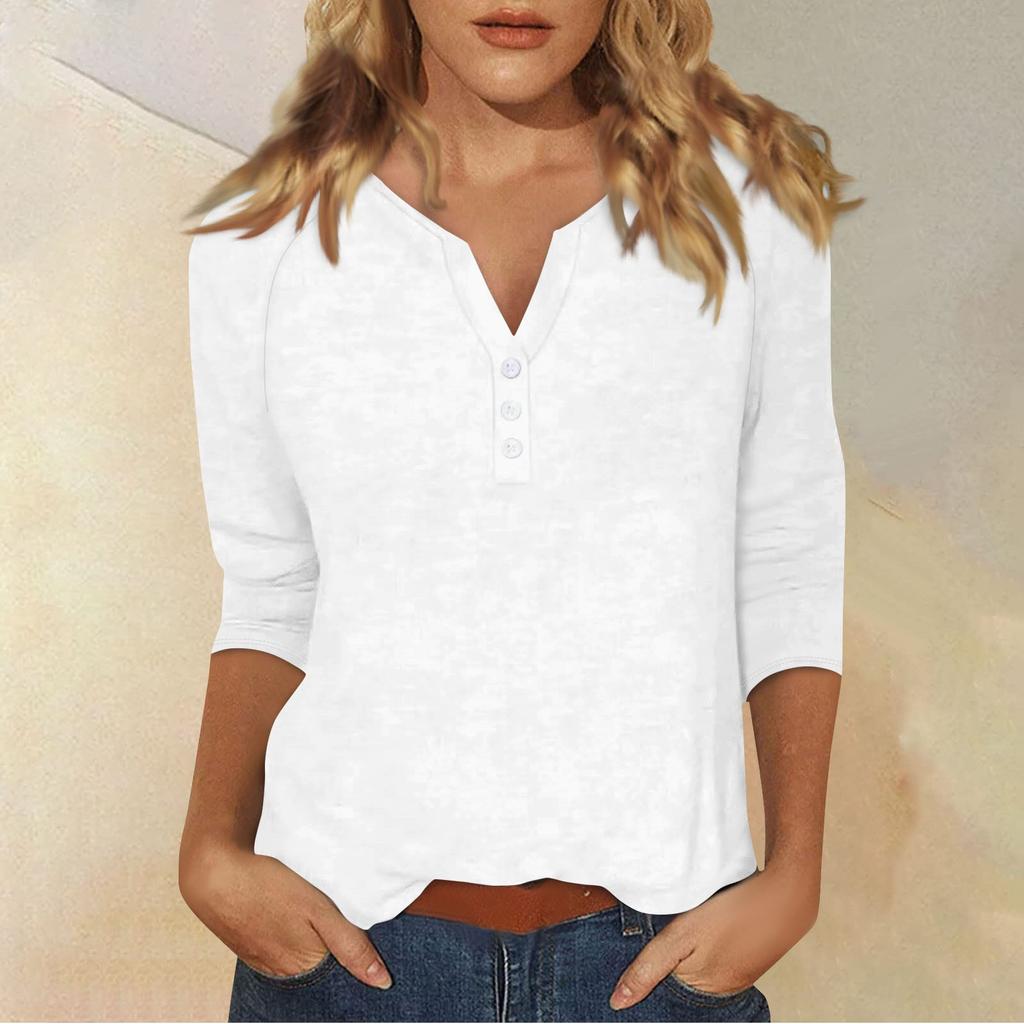 Women's T Shirt Tee Print Button 3/4 Sleeve Daily Weekend Fashion Basic V- Neck Regular Top
