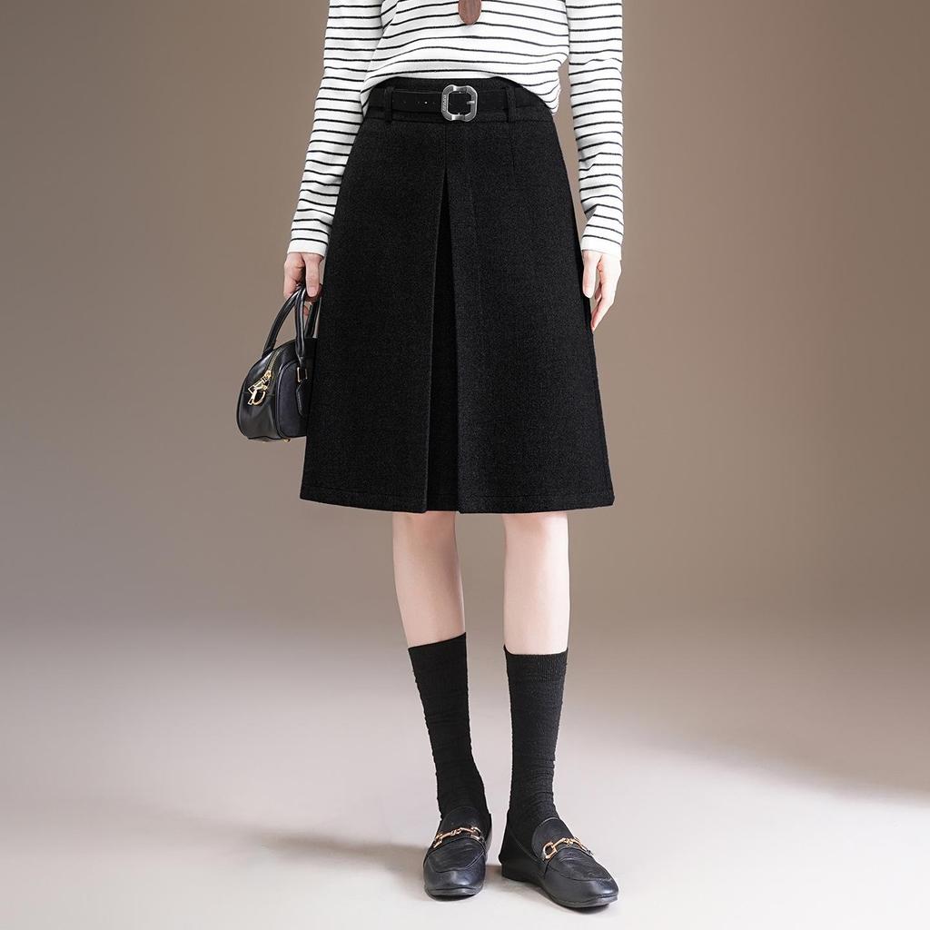 Elegant High-Waisted Woolen A-line Midi Skirt - Winter 2025
