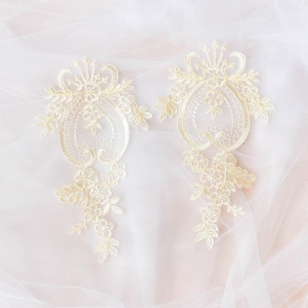 2pcs Floral Design Lace Applique Patch Organza Fabric DIY Sewing Lace Accessories Quilting