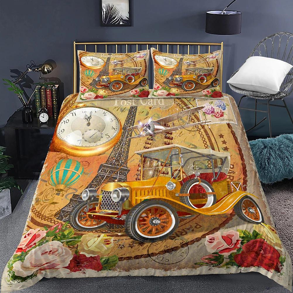 Пододеяльник «Эйфелева башня» Романтичный Современный Городское здание Парижа Красный и Синий Пододеяльник для пары Аксессуары Декор для девочки-подростка