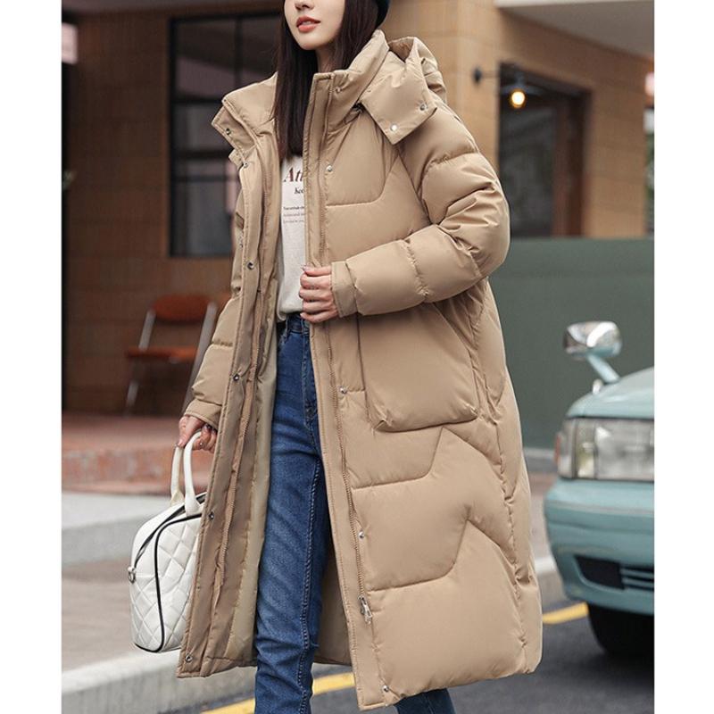 Winter Women Long Parka Coat Hooded Detachable Thicken Loose Zipper Pockets Warm Snow Wear Female Padded Jacket