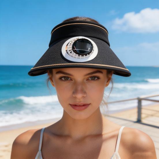 Sun Hat Empty Top Design Extended Brim Full Face Coverage Women Hat with Solar Powered Built-in Fan Adjustable Head Circumference Outdoor