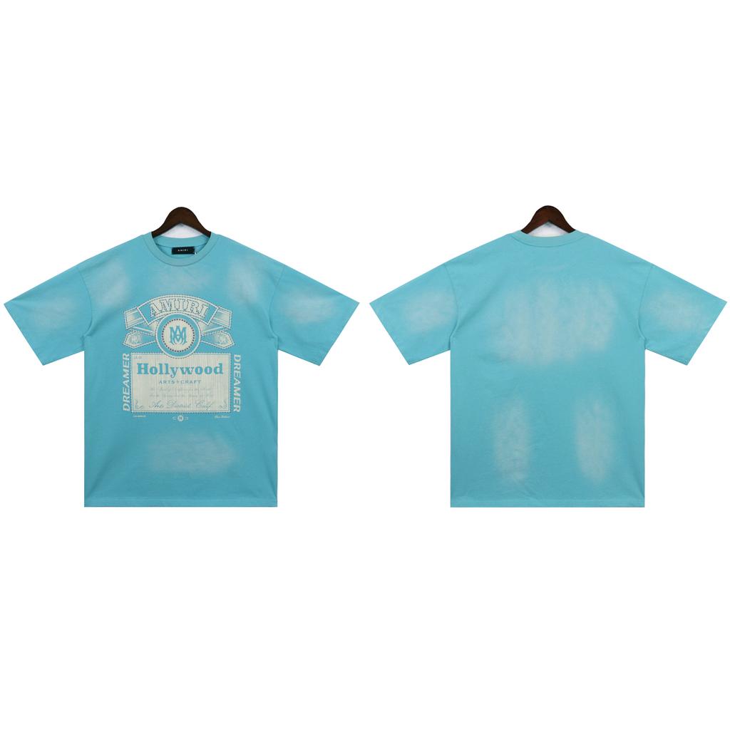 2252 Amiri 2025 Summer New Men's and Women's Loose Laundry Vintage Large T-shirt Couple T-shirt