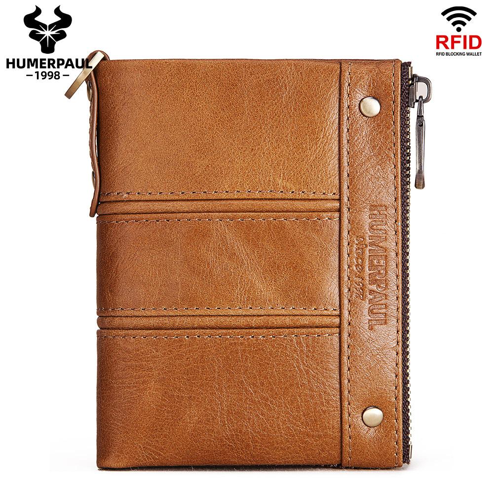 Humerpaul Двойной кошелек из натуральной кожи для мужчин, тонкий RFID-блокирующий держатель для кредитных карт, кошелек для учетных данных, кошелек на молнии, мужской мешок для денег
