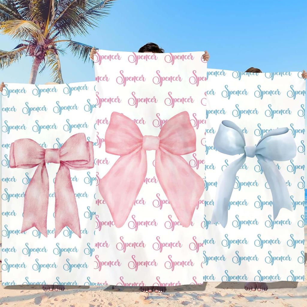 Personalized Big Bow Name Beach Towels For Kids Girls Trip Customize Pool Party Bath Towel With Name Graduation Birthday Gift