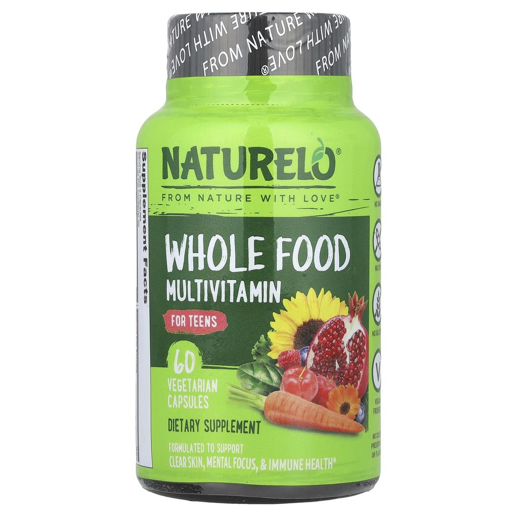 NATURELO Natural Food Multivitamin, for Teenagers, 60 Vegetable Capsules