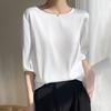 Breathable Silk Women's Round Neck Loose Solid Color Acetate Satin T-Shirt (2024 Spring/Summer Collection)
