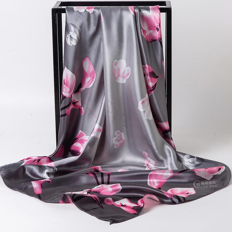 Spring/Summer New Women'S Silk Scarf 90 * 90cm Simulated Silk Twill Square Scarf Fashion Printed Large Square Scarf Professional Scarf