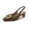 Baotou sandals women's medium heel 2025 new summer thick heel single shoes gentle fairy style French square head high heels