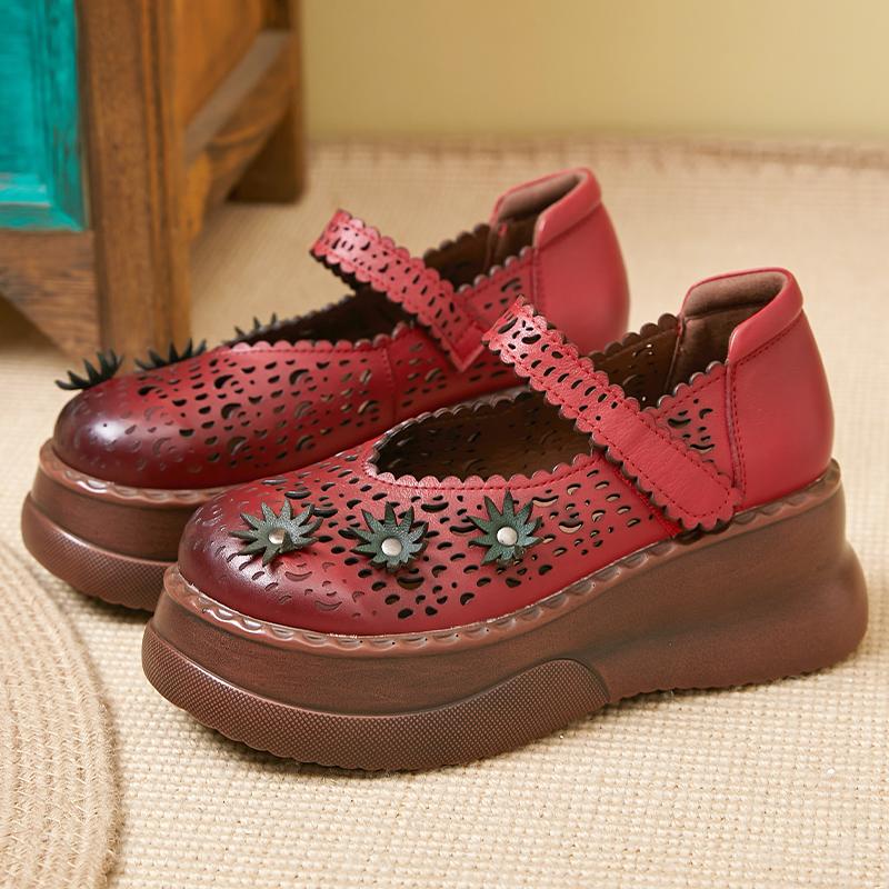 GKTINOO Ручная работа Ретро Женская обувь Толстая подошва Натуральная кожа Сандалии 2025 Новые Весна Лето Полые Платформа Танкетка Кроссовки