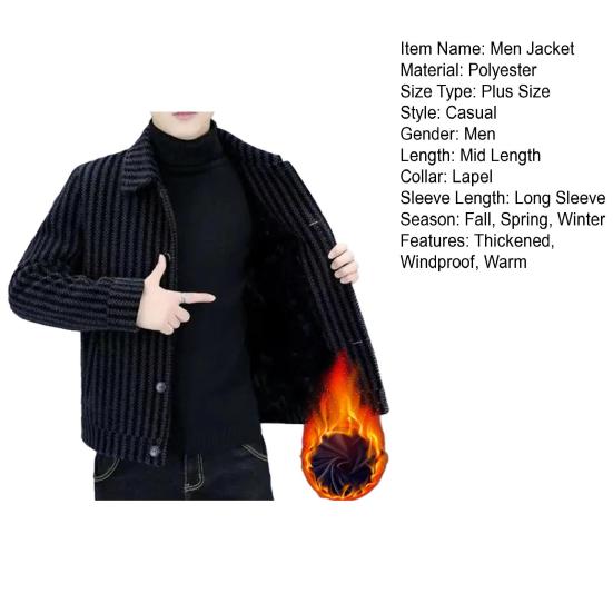 Мужская куртка с отложным воротником и длинным рукавом в полоску, однобортный, толстый, теплый кардиган, свободный, плюс размер, средней длины, повседневное мужское пальто в деловом стиле