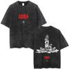 Anime Akira Vintage Washed T Shirt Japanese Science Fiction Cartoon Movie Shotaro Kaneda Manga Casual Cotton Tshirts Streetwear