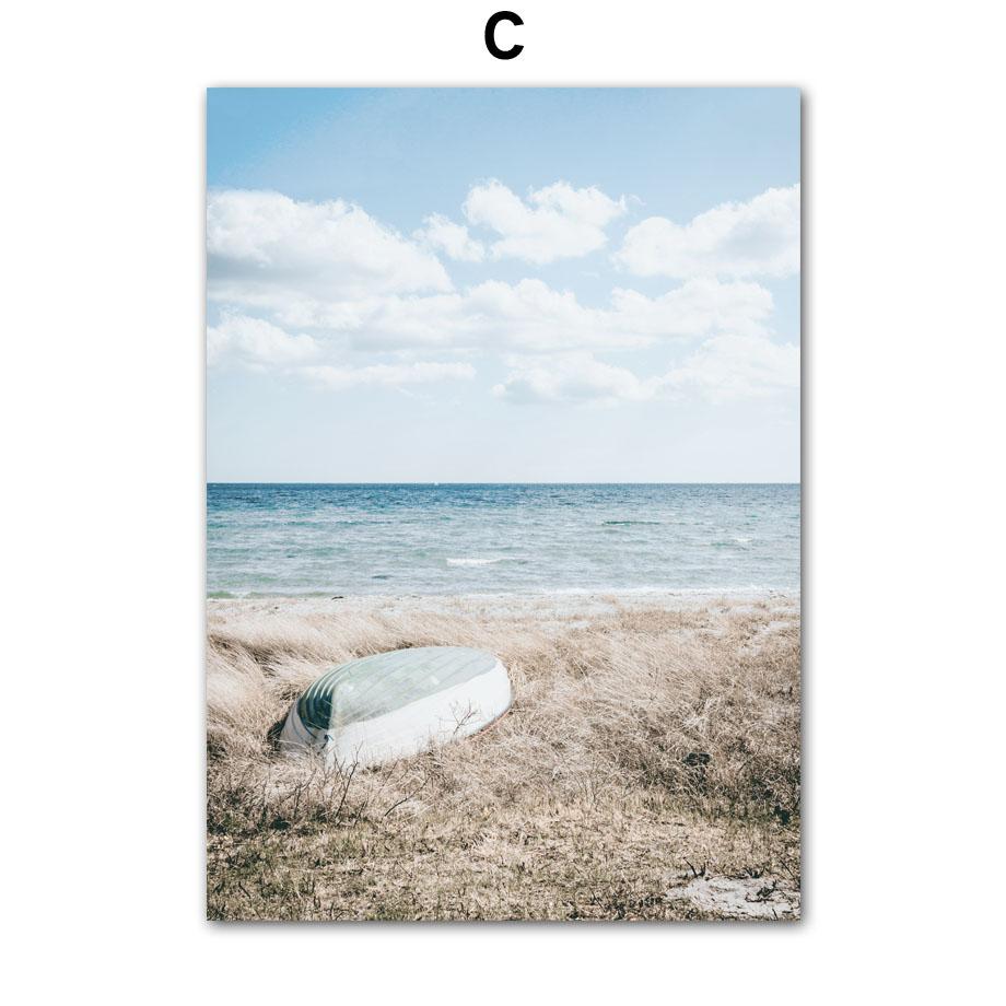 Волна, песок, синий пляж, лодка, настенная живопись, холст, плакаты на скандинавскую тему и принты, украшения для гостиной, дома, фотографии