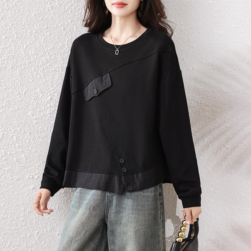 DIMANAF 2025 Женские худи и футболки больших размеров Черная осенняя футболка с длинным рукавом Свободные повседневные топы Футболки