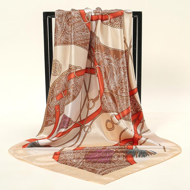 New European and American Printed Silk Square Scarf Fashion Women's Versatile Bag Headscarf Professional Scarf Silk Scarf