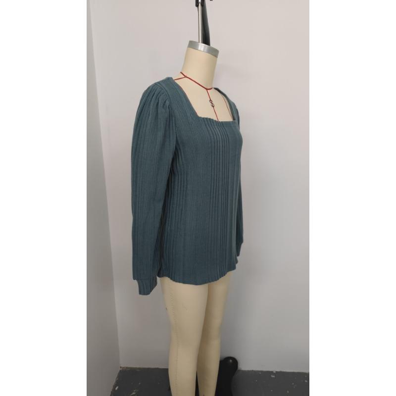 Autumn Women's Blouse Pit Stripes Square Neck Fashion Casual Long Sleeve Tops