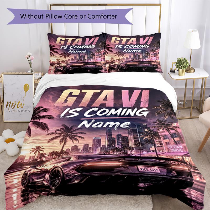 3Pcs Custom Name Gta Bedding Set Duvet Cover Closure Includes 1Duvet Cover 2Pillowcases Soft And Comfortable For All Seasons