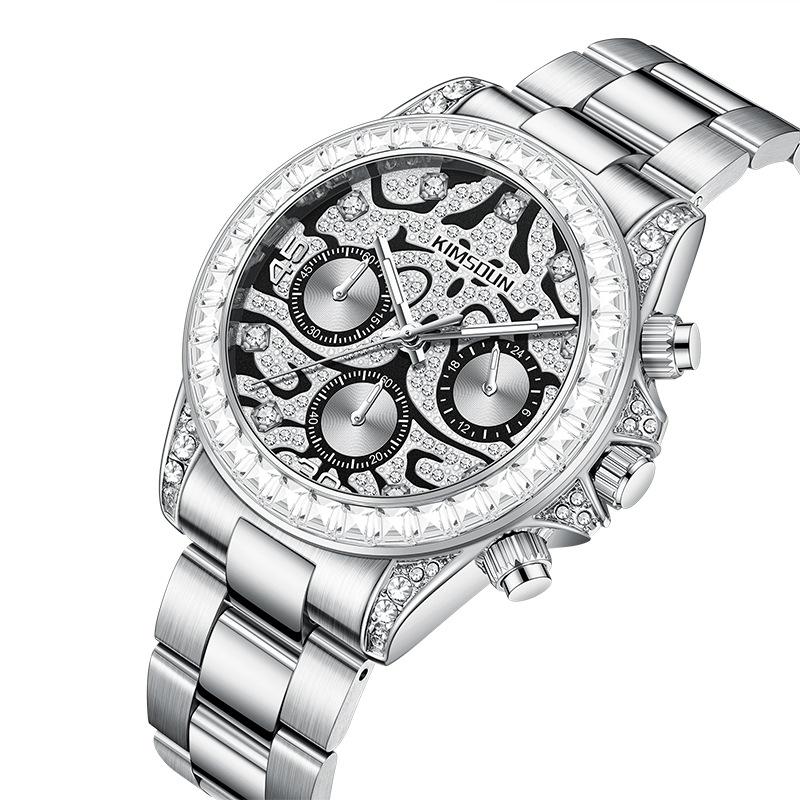 KIMSDUN Деловые мужские кварцевые часы с тремя стрелками и шестью стрелками, с узором тигра, водонепроницаемые, светящиеся, трендовые мужские кварцевые часы