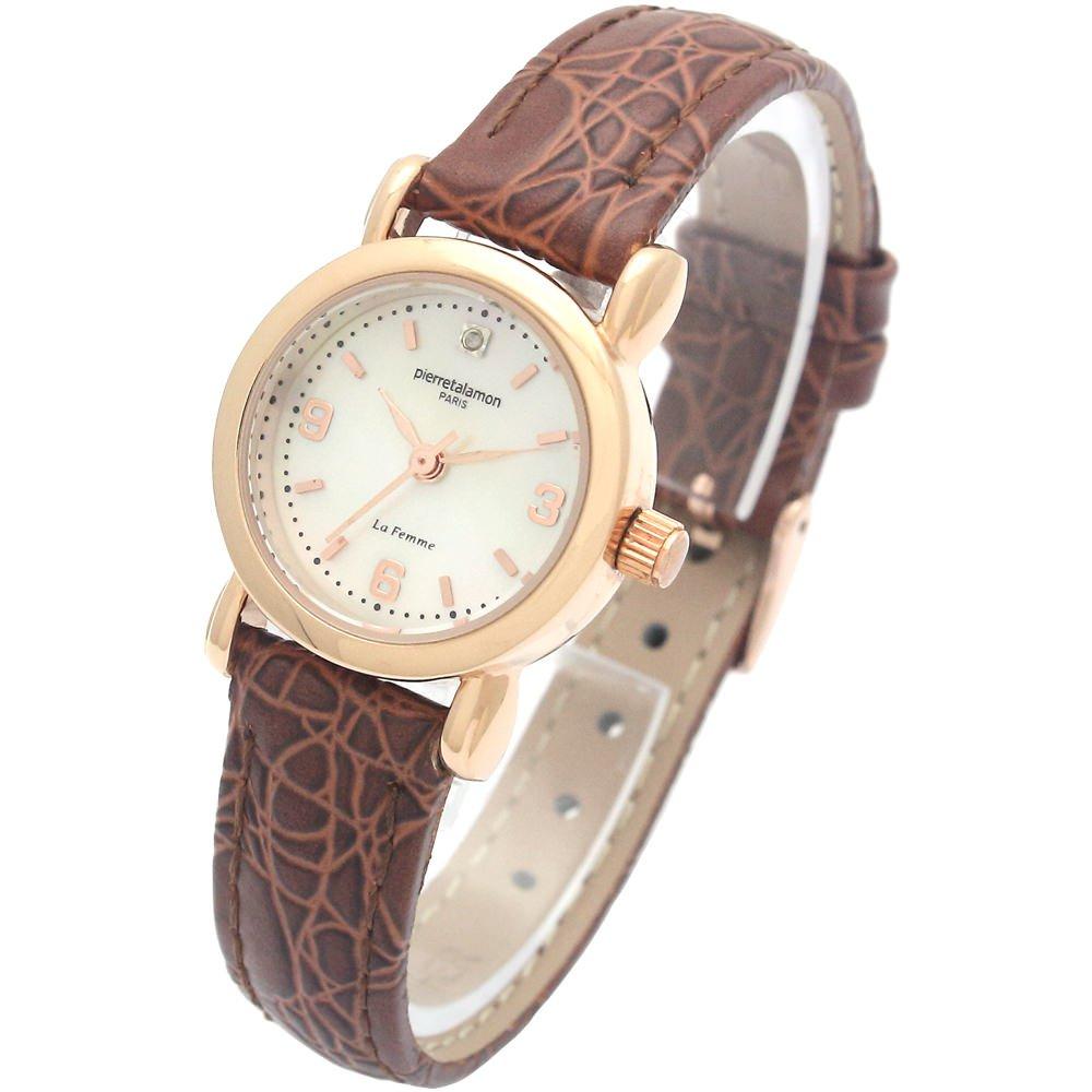[Pierretalamon] Часы Pierretalamon 1 Point Natural Diamond Natural Shell Dial Band Watch Leather Band Watch Pink Gold x Brown PT-7300L-3 Womens