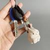 Weave Rope Wooden Carved Rabbit Keychain Beads Car Keyring Cute Wood Rabbit Dolls Pendant  Students