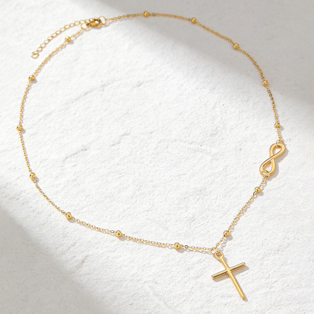 Cross Border Fashion Stainless Steel Chain Necklace Personalized Simple Infinite Symbol Cross Pendant Necklace for Women