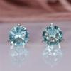 Light Blue Round Gemstone Stud Earrings for Women Vintage Fashion Cute Aquamarine 925 Sterling Silver Zircon Screw Back Earrings