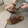 Fashion Roman shoes summer 2025 new toe flat retro versatile casual wear one word with buckle sandals