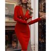 Autumn And Winter Solid V-neck Double Breasted Suit Hip Wrap Dress Women