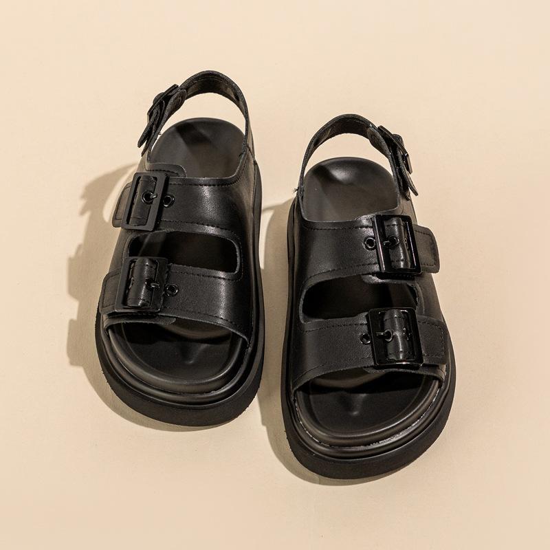 2025 Летняя обувь Женские сандалии из натуральной кожи Плоские нескользящие брендовые женские сандалии из коровьей кожи