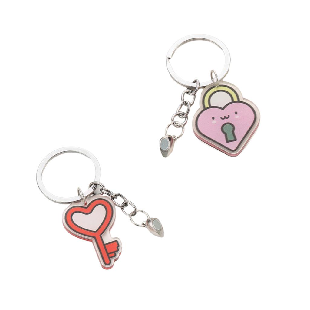 Creative Acrylic Couples Key Chain Heart-Shaped Lock Keyring Pendant Bag Charm Gift for Valentines Day Or Anniversary