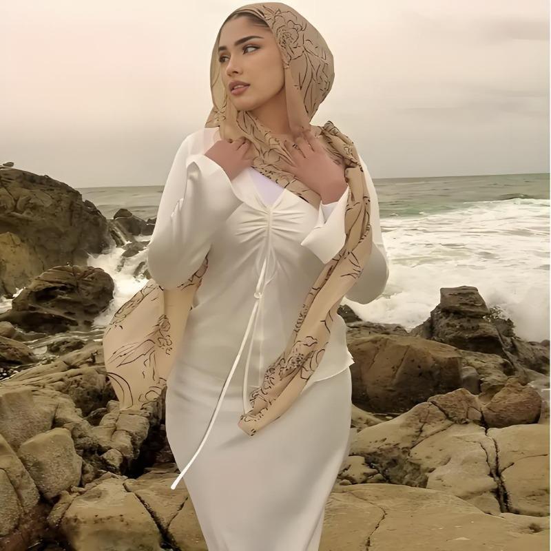 Хиты продаж на Ближнем Востоке, длинное шифоновое парео с цветочным принтом, элегантный женский простой и универсальный легкий и дышащий головной платок