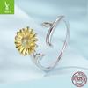 Golden Sunflower Open Ring Exquisite S925 Sterling Silver Sunflower Lucky Ring Jewelry