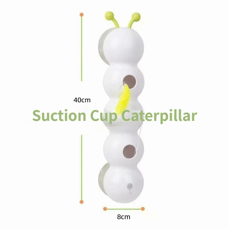 Automatic Cat Teaser Stick Toy Feathers Suction Cup ABS Material Chew-resistant for Kittens Cats (Suction Cup Caterpillar Model)