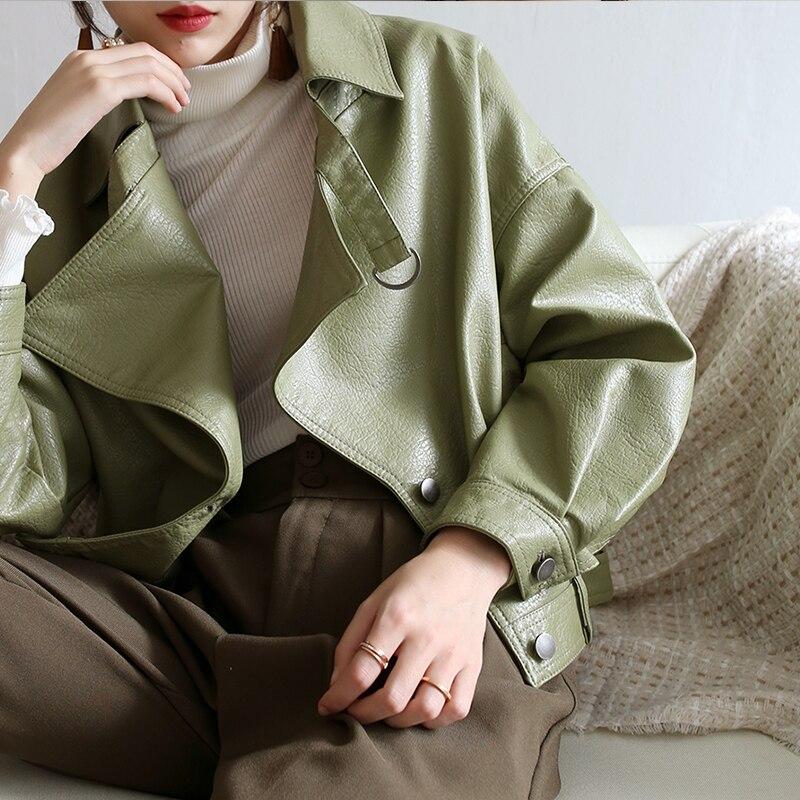 Свободная искусственная кожа с рукавами «летучая мышь», винтажная кожаная куртка, уличная повседневная верхняя одежда, женское байкерское кожаное пальто, разноцветное