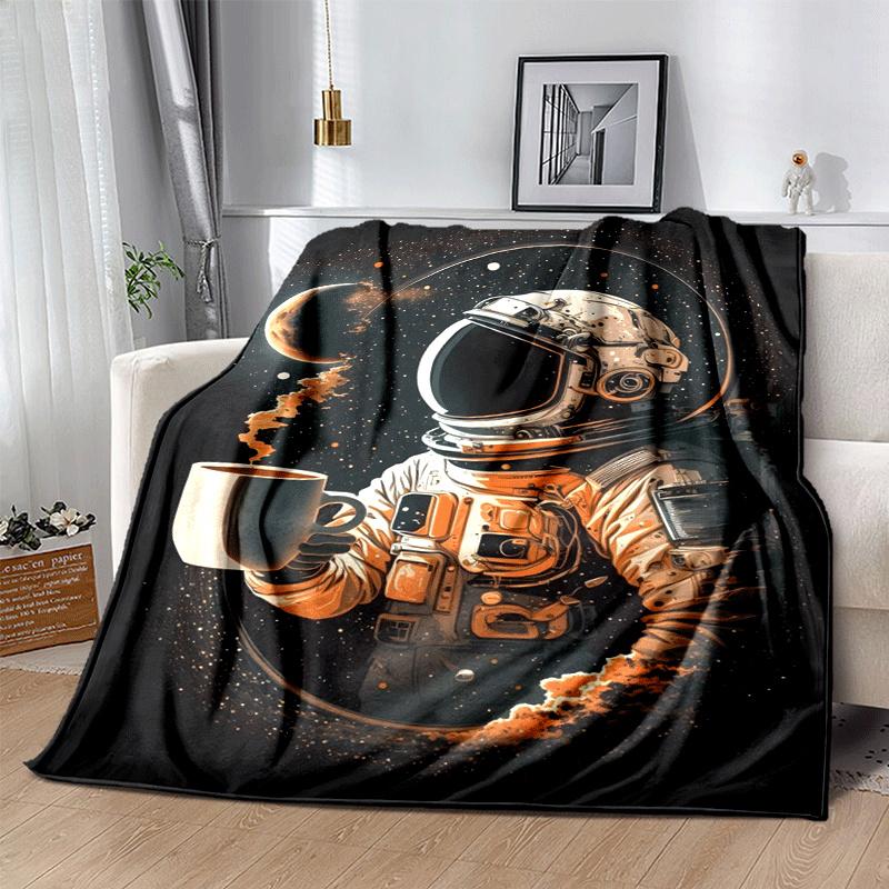 1pc Astronaut Printing Lightweight Flannel Blanket, Comfortable and Warm Blanket, for Camping Sofa Bed and Couch Office, Gift