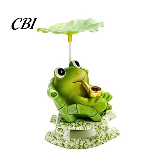Lazy Frog Decor Rocking Panda Figurine, Cute Resin Bobble Chair with Lotus Leaf Design, Shade Stress Relief Desk Ornament for Car Shelf Office,