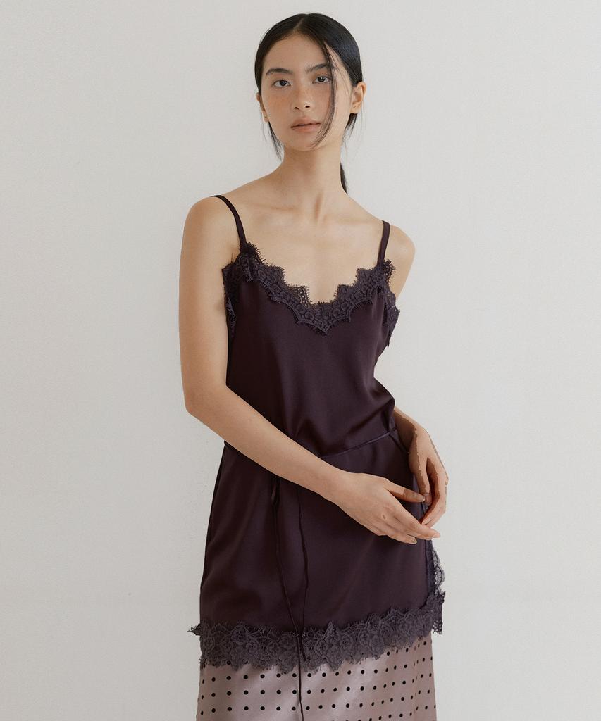 LUCIR ZU Satin Bustier Camisole (Burgundy)