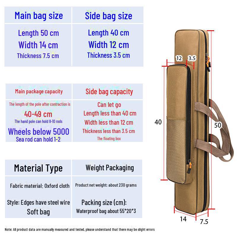 Компактная сумка для удочек - 40-80 см, однослойная/двухслойная, для приманок и снастей