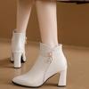 Winter Women's Round Toe Fashion Boots Chunky Heel Short Cotton Boots Side Zipper High Heel Single Women's Ankle Boots