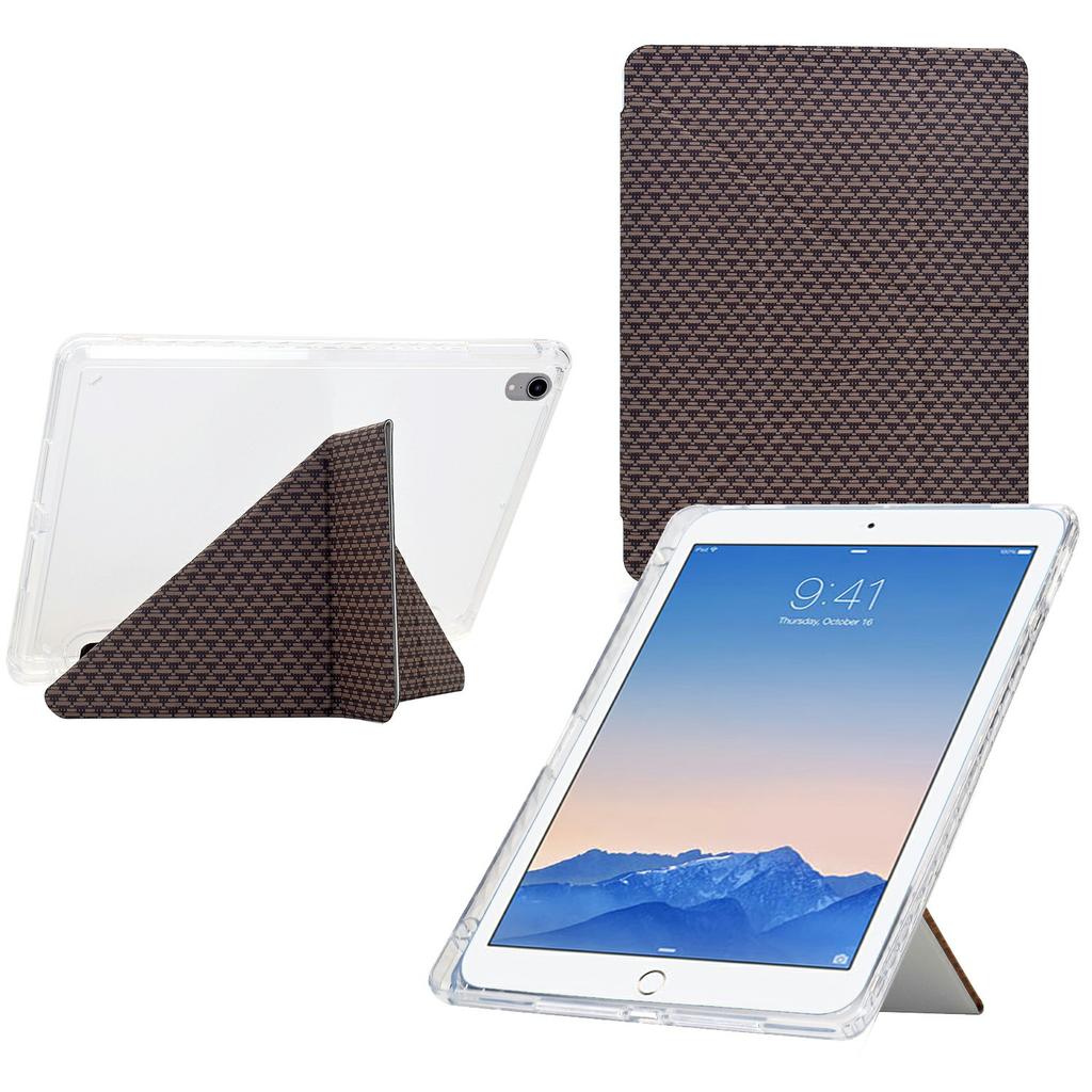 Tablet Case For iPad 9.7-inch (2018)/(2017)/Air 2/Air (2013),Y-Fold Stand Pyramid-Patterned Leather+Clear Acrylic Cover