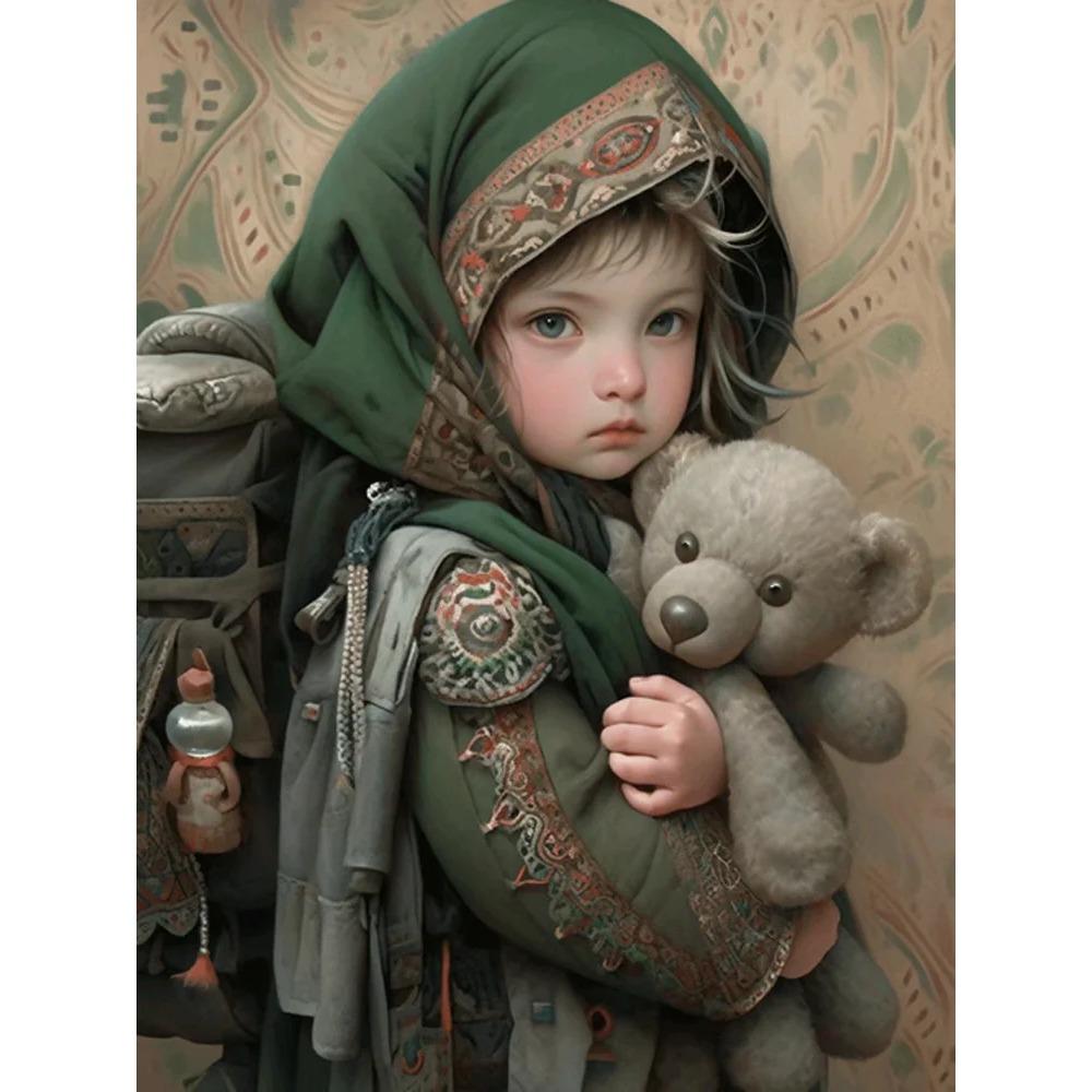 Алмазная картина Милая девушка Круглая алмазная живопись Ручная работа Феникс Животное Искусство Картина маслом Diy Алмазная мозаика Картина Украшение дома Рождественский подарок