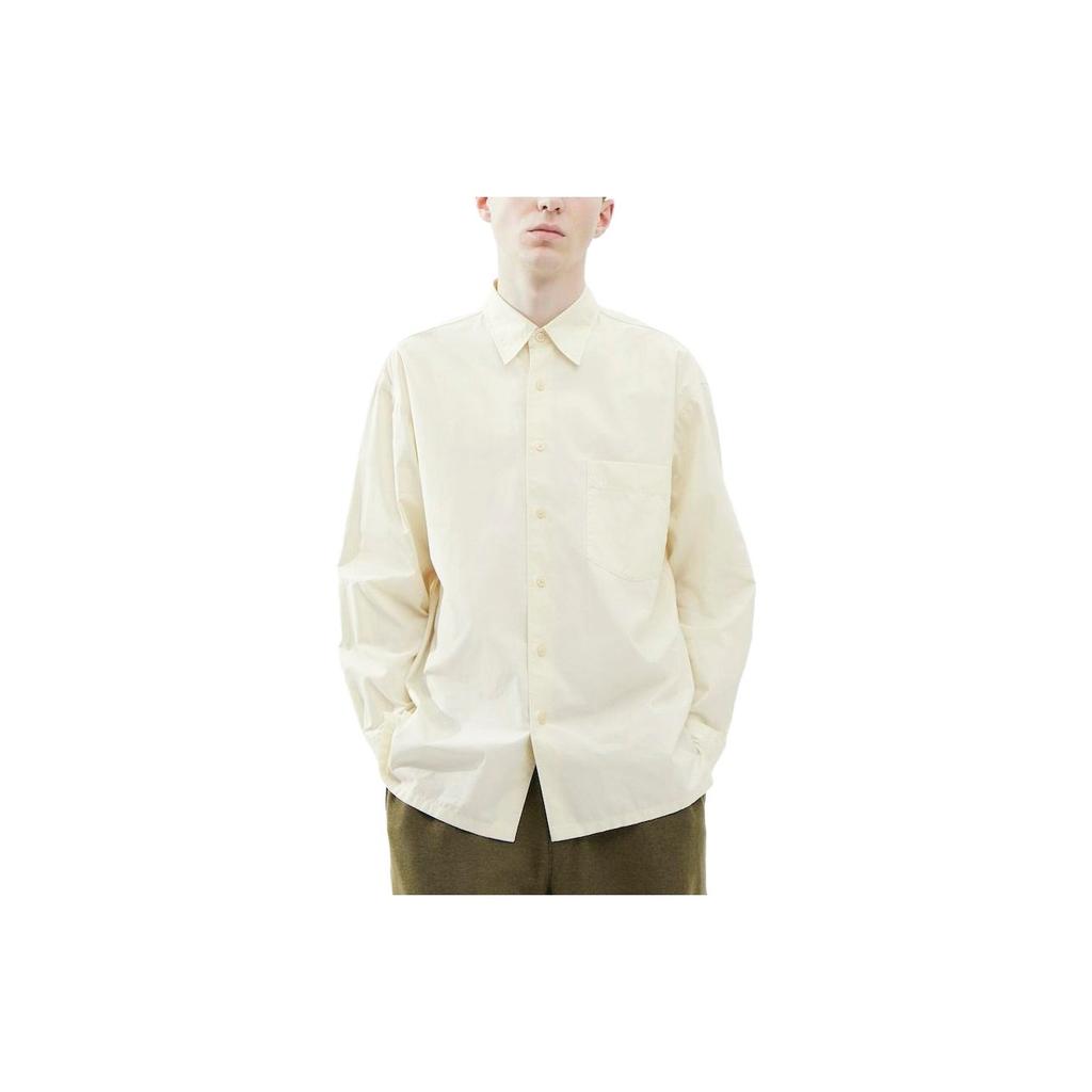 Uniqlo Осень/Зима 23 Серия U Однотонная Свободная Рубашка с Длинным Рукавом Мужские рубашки Светло-Бежевый 461765-30