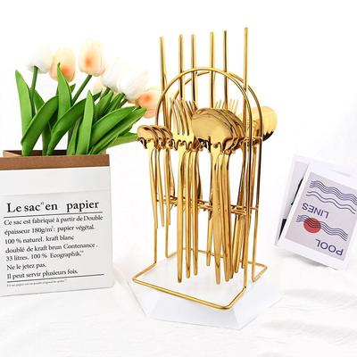 Jankng Gold 24 шт. Западная посуда из нержавеющей стали, ежедневный набор столовых приборов, нож, вилка, кофейная ложка, набор посуды со стойкой для хранения