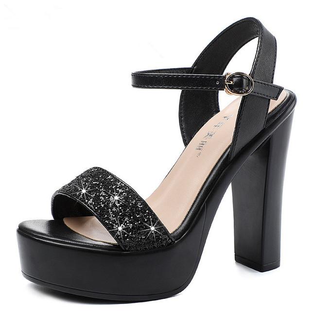 Большие размеры 34-43 Туфли-лодочки для женщин Летняя обувь Шикарное женское платье Высокие каблуки Толстые женские босоножки на платформе Модная обувь для вечеринок