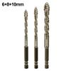 3 шт. Эксцентриковое сверло Сверление Стекло Плитка Пробивка Треугольное сверло Четырехканавочное Зубчатое сверло 6/8/10 мм Пробивной электроинструмент